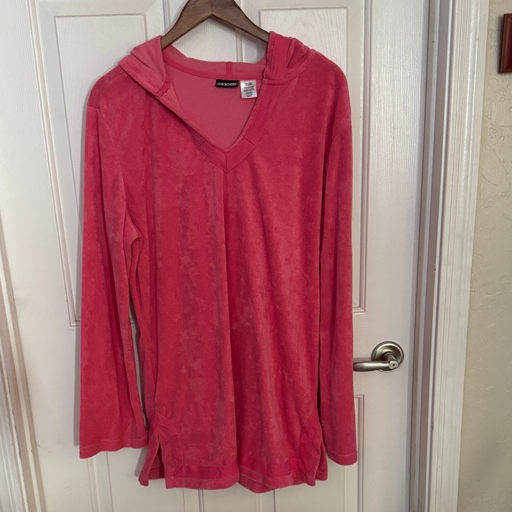 Joe Boxer V-Neck Pink Terry Hoodie Women’s XL Like New